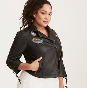 Torrid Insider Faux Leather Patch Moto Jacket